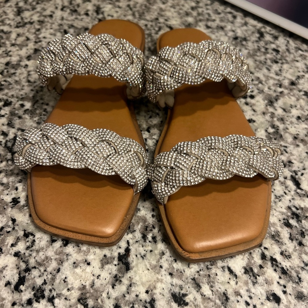 Sincerely Jules Silver Bling Sandals with Woven Straps
